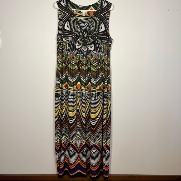 Chico’s maxi dress multicolor sleeveless pullover geometric size 2 (12) - Picture 2 of 9